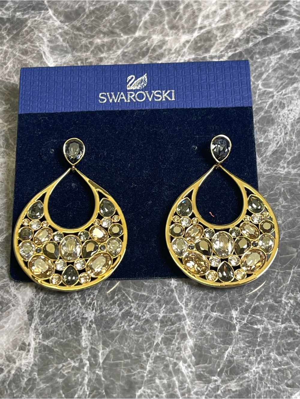 Swarovski Gold-Tone Crystal Crescent Drop Earrings